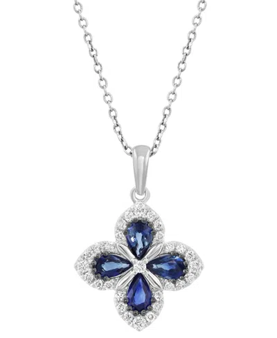Effy Collection Effy Sapphire (7/8 Ct. T.w.) & Diamond (1/5 Ct. T.w.) Flower Pendant Necklace In 14k White Gold, 18"