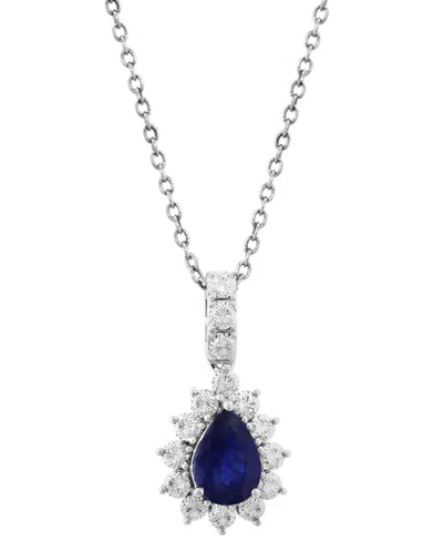 Effy Collection Effy Sapphire Halo Pendant Necklace (5/8 Ct. T.w.) In 14k White Gold, 18" + 1" Extender