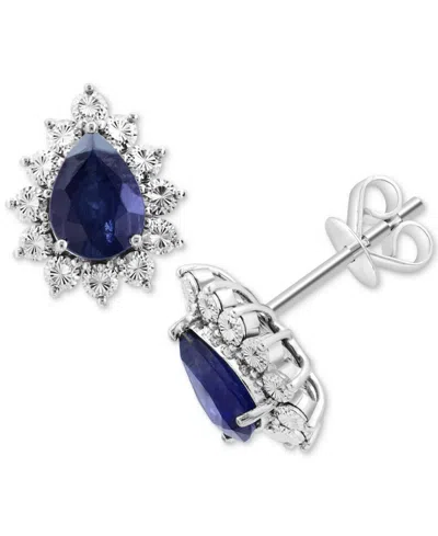 Effy Collection Effy Sapphire Halo Stud Earrings (5/8 Ct. T.w.) In 14k White Gold