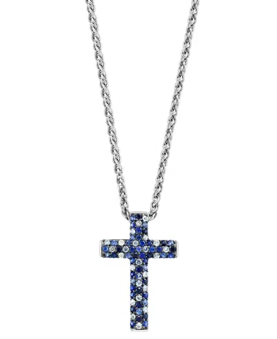 Effy Collection Effy Sapphire Ombre Cross 18" Pendant Necklace (2-1/2 Ct. T.w.) In Sterling Silver