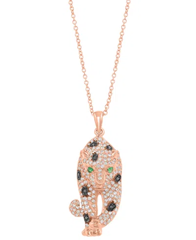 Effy Collection Effy Signature Black And White Diamond (3/4 Ct. T.w.) And Multistone Panther Pendant Necklace In 14k In Rose Gold