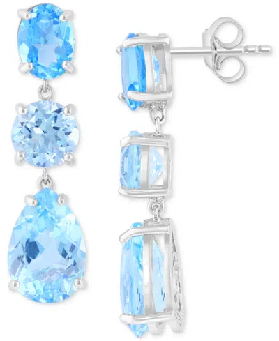 Effy Collection Effy Sky Blue Topaz (10-5/8 Ct. T.w.) & Swiss Blue Topaz (3/8 Ct. T.w.) Linear Drop Earrings In Ster