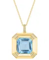Effy Collection Effy Sky Blue Topaz (12-1/2 Ct. T.w.) & Diamond (1/20 Ct. T.w.) 18" Pendant Necklace In 14k Gold Ove In Blue