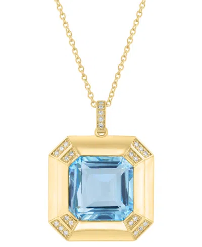 Effy Collection Effy Sky Blue Topaz (12-1/2 Ct. T.w.) & Diamond (1/20 Ct. T.w.) 18" Pendant Necklace In 14k Gold Ove