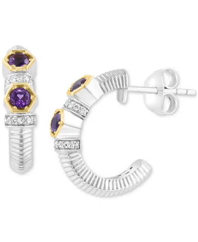 Effy Collection Effy Sky Blue Topaz (1/2 Ct. Tw.) & White Sapphire (1/5 Ct. T.w.) Small Hoop Earrings In Sterling Si