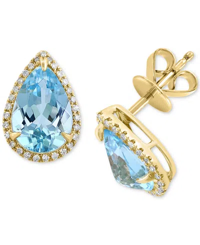 Effy Collection Effy Sky Blue Topaz (3-1/2 Ct. T.w.) & Diamond (1/6 Ct. T.w.) Pear Stud Earrings In 14k Gold In Yellow Gol