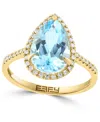 Effy Collection Effy Sky Blue Topaz (3-5/8 Ct. T.w.) & Diamond (1/6 Ct. T.w.) Pear Ring In 14k Gold In Yellow Gol