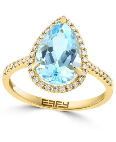 Effy Collection Effy Sky Blue Topaz (3-5/8 Ct. T.w.) & Diamond (1/6 Ct. T.w.) Pear Ring In 14k Gold In Yellow Gol
