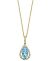Effy Collection Effy Sky Blue Topaz (3-5/8 Ct. T.w.) & Diamond (1/8 Ct. T.w.) Pear 18" Pendant Necklace In 14k Gold In Yellow Gol