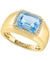 Effy Collection Effy Sky Blue Topaz (4-1/2 Ct. T.w.) & Diamond (1/10 Ct. T.w.) Halo Ring In 14k Gold-plated Sterling In Blue
