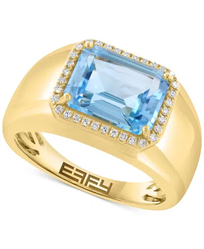 Effy Collection Effy Sky Blue Topaz (4-1/2 Ct. T.w.) & Diamond (1/10 Ct. T.w.) Halo Ring In 14k Gold-plated Sterling