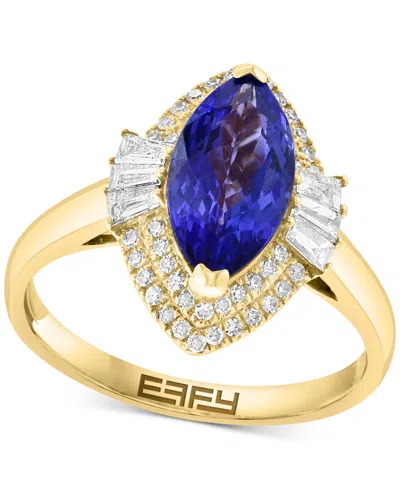 Effy Collection Effy Tanzanite (1-3/4 Ct. T.w.) & Diamond (1/3 Ct. T.w.) Marquise Halo Ring In 14k Gold In Yellow Gol