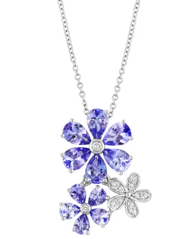 Effy Collection Effy Tanzanite (3 Ct. T.w.) & Diamond (1/10 Ct. T.w.) Flower 18" Pendant Necklace In 14k White Gold