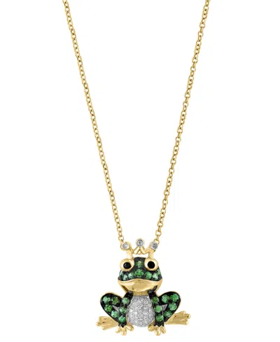 Effy Collection Effy Tsavorite (3/8 Ct. T.w.), White Diamond (1/10 Ct. T.w.) & Black Diamond Accent Frog Prince 18" In Yellow Gold