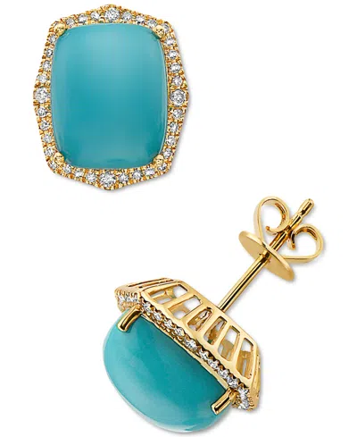 Effy Collection Effy Turquoise (10x8mm) & Diamond (1/4 Ct. T.w.) Stud Earrings In 14k Gold In 14k Yellow Gold