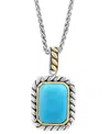 Shop Effy Collection Effy Turquoise (14 X 10mm) Rope Framed 18" Pendant Necklace In Sterling Silver & 14k Gold-plate