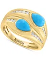 Effy Collection Effy Turquoise (5x7mm) & Diamond (1/4 Ct. T.w.) Statement Ring In 14k Yellow Gold