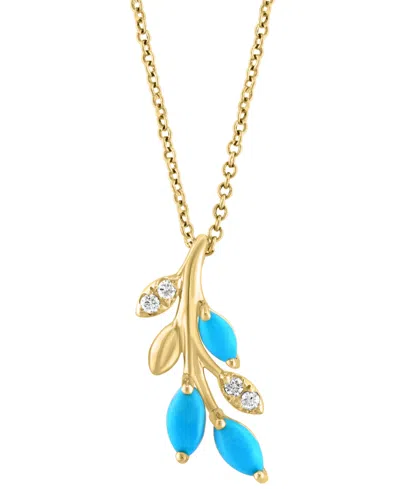Effy Collection Effy Turquoise & Diamond (1/20 Ct. T.w) Branch 18" Pendant Necklace In 14k Yellow Gold