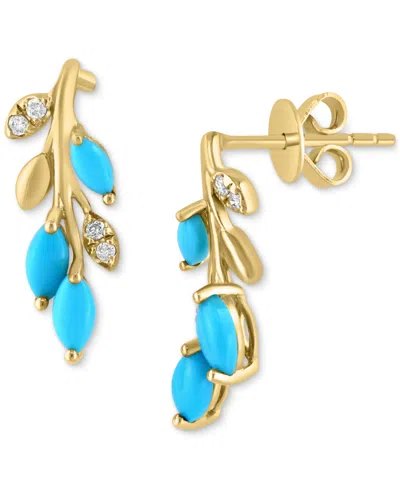 Effy Collection Effy Turquoise & Diamond (1/20 Ct. T.w) Branch Drop Earrings In 14k Yellow Gold