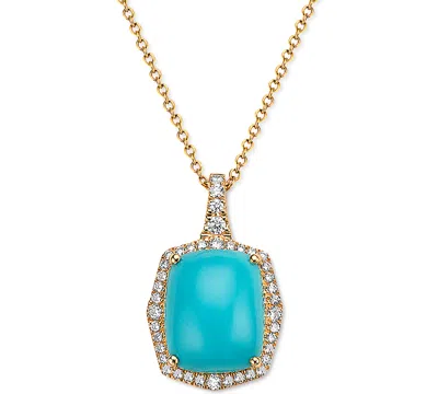 Effy Collection Effy Turquoise & Diamond (1/4 Ct. T.w.) Halo 18" Pendant Necklace In 14k Gold In Blue