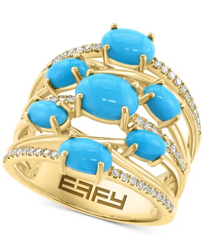 Effy Collection Effy Turquoise & Diamond (1/4 Ct. T.w.) Multirow Statement Ring In 14k Gold