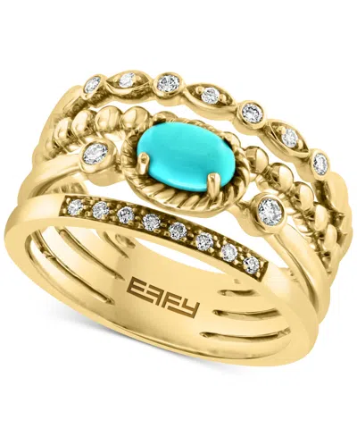 Effy Collection Effy Turquoise & Diamond (1/6 Ct. T.w.) Multirow Ring In 14k Gold