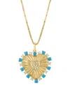 Effy Collection Effy Turquoise & Diamond (1/8 Ct. T.w.) Sunray Heart 18" Pendant Necklace In 14k Gold In Turquoise