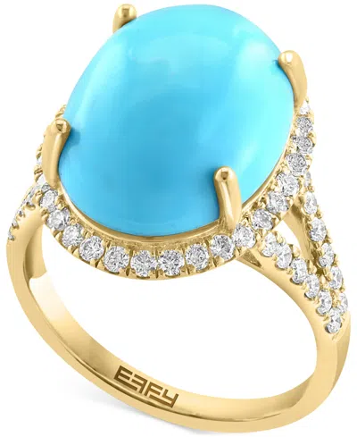 Effy Collection Effy Turquoise & Diamond (5/8 Ct. T.w.) Halo Ring In 14k Gold In 14k Yellow Gold