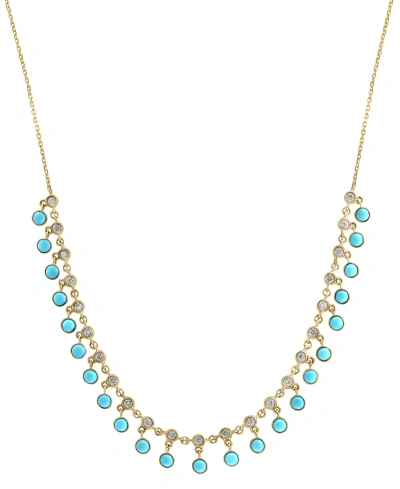 Effy Collection Effy Turquoise & Diamond (5/8 Ct. T.w.) Bezel Dangle 18" Collar Necklace In 14k Gold