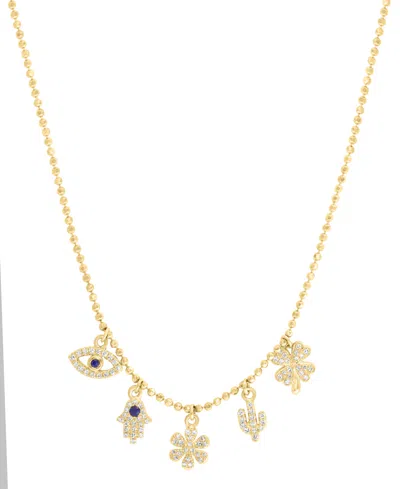 Effy Collection Effy White & Blue Diamond Multiple Charm 18" Pendant Necklace (1/4 Ct. T.w.) In 14k Gold