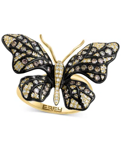 Effy Collection Effy White & Espresso Diamond Butterfly Statement Ring (7/8 Ct. T.w.) In 14k Gold In Yellow Gol