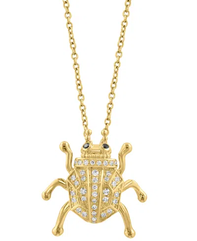 Effy Collection Effy White Diamond (1/6 Ct. T.w.) & Black Diamond Accent Beetle Pendant Necklace In 14k Gold, 17" + 