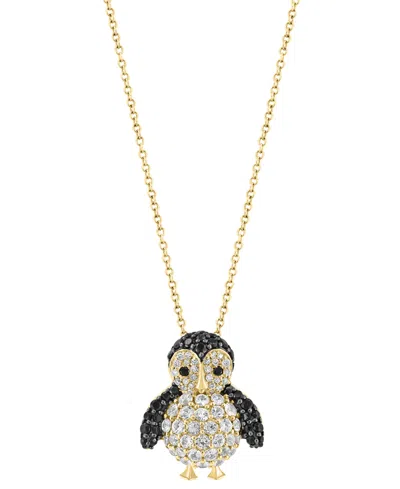 Effy Collection Effy White Sapphire (3/4 Ct. T.w.), Black Spinel (1/2 Ct. T.w.) & Diamond (1/8 Ct. T.w.) Penguin 18" In Yellow Gol