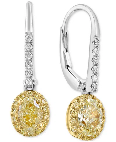 Effy Collection Effy Yellow Diamond (1-1/10 Ct. T.w.) & White Diamond (1/10 Ct. T.w.) Oval Halo Leverback Drop Earri In Two-tone Gold