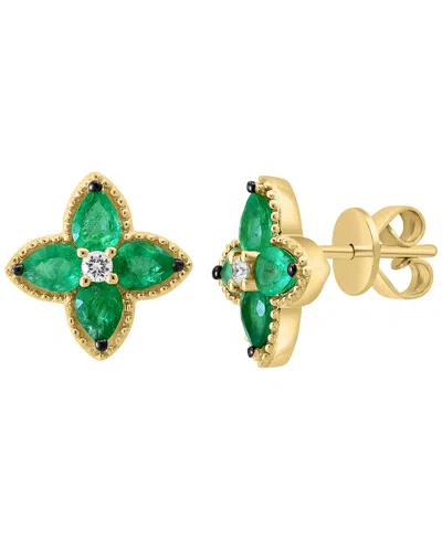 Effy Collection Emerald (1-1/6 Ct. T.w.) & Diamond (1/20 Ct. T.w.) Earrings In 14k Yellow Gold In Green