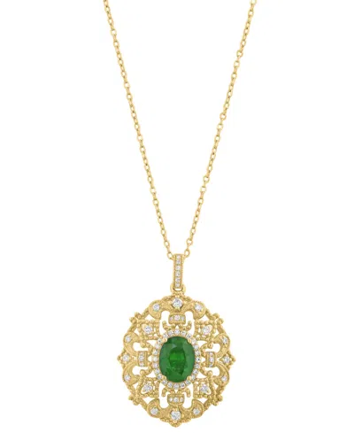 Effy Collection Emerald (1-1/6 Ct. T.w.) & Diamond (1/3 Ct. T.w.) Pendant Necklace In 14k Yellow Gold