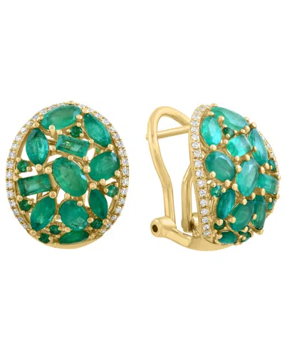 Effy Collection Emerald (3-3/8 Ct. T.w.) & Diamond (1/4 Ct. T.w.) Earrings In 14k Yellow Gold In Green