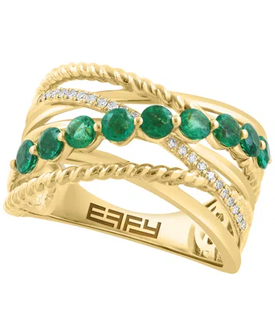 Effy Collection Emerald (7/8 Ct. T.w.) And Diamond (1/20 Ct. T.w.) Ring In 14k Yellow Gold