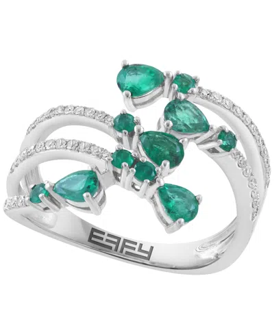 Effy Collection Emerald (7/8 Ct. T.w.) And Diamond (1/5 Ct. T.w.) Ring In 14k White Gold In Metallic