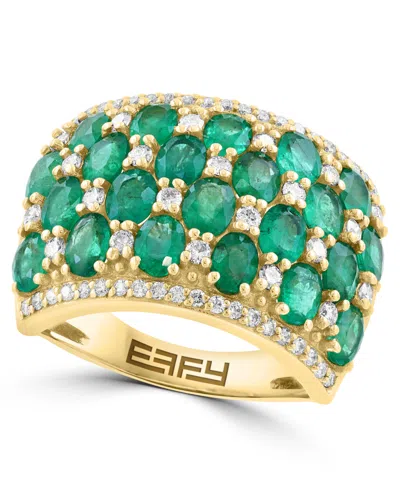 Effy Collection Emerald And Diamond Oval Ring (4-1/5 Ct. Emerald And 1/2 Ct. Diamond) In 14k Yellow Gold
