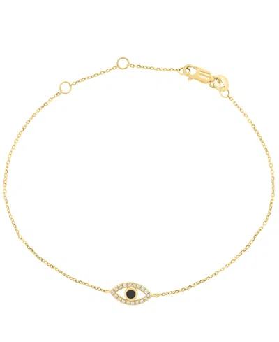 Effy Collection Evil-eye Adjustable Link & Chain Onyx Bracelet (1/20 Ct. T.w.) In 14k Yellow Gold
