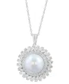 Effy Collection Freshwater Pearl (11mm) And Lab Grown Diamond Pendant Necklace (1-3/8 Ct. T.w.) In 14k White Gold In Silver