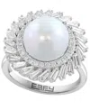 Effy Collection Freshwater Pearl (11mm) And Lab Grown Diamond Ring (1-1/3 Ct. T.w.) In 14k White Gold In Silver