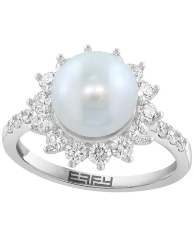 Effy Collection Freshwater Pearl (12mm) And Lab Grown Diamond Ring (1-1/2 Ct. T.w.) In Sterling Silver