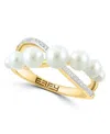 Effy Collection Freshwater Pearl (3-5mm) And Diamond (1/10 Ct. T.w.) Ring In 14k Yellow Gold In Gold