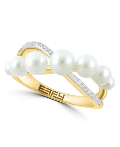 Effy Collection Freshwater Pearl (3-5mm) And Diamond (1/10 Ct. T.w.) Ring In 14k Yellow Gold