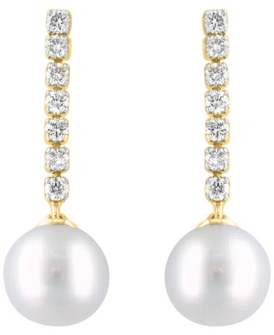 Effy Collection Freshwater Pearl (7.5-8mm) And Diamond Earrings (1/4 Ct. T.w.) In 14k Yellow Gold