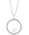 Effy Collection Freshwater Pearl (8.5-9mm) And White Topaz Pendant Necklace (1/3 Ct. T.w.) In Sterling Silver In Metallic