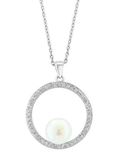Effy Collection Freshwater Pearl (8.5-9mm) And White Topaz Pendant Necklace (1/3 Ct. T.w.) In Sterling Silver In Metallic