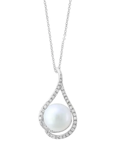 Effy Collection Freshwater Pearl (8-8.5mm) And Diamond Pendant Necklace (1/6 Ct. T.w.) In 14k White Gold